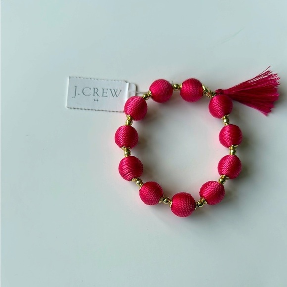 NWT J. Crew Hot Pink Fabric Beaded  Stretch Bracelet - Picture 5 of 5